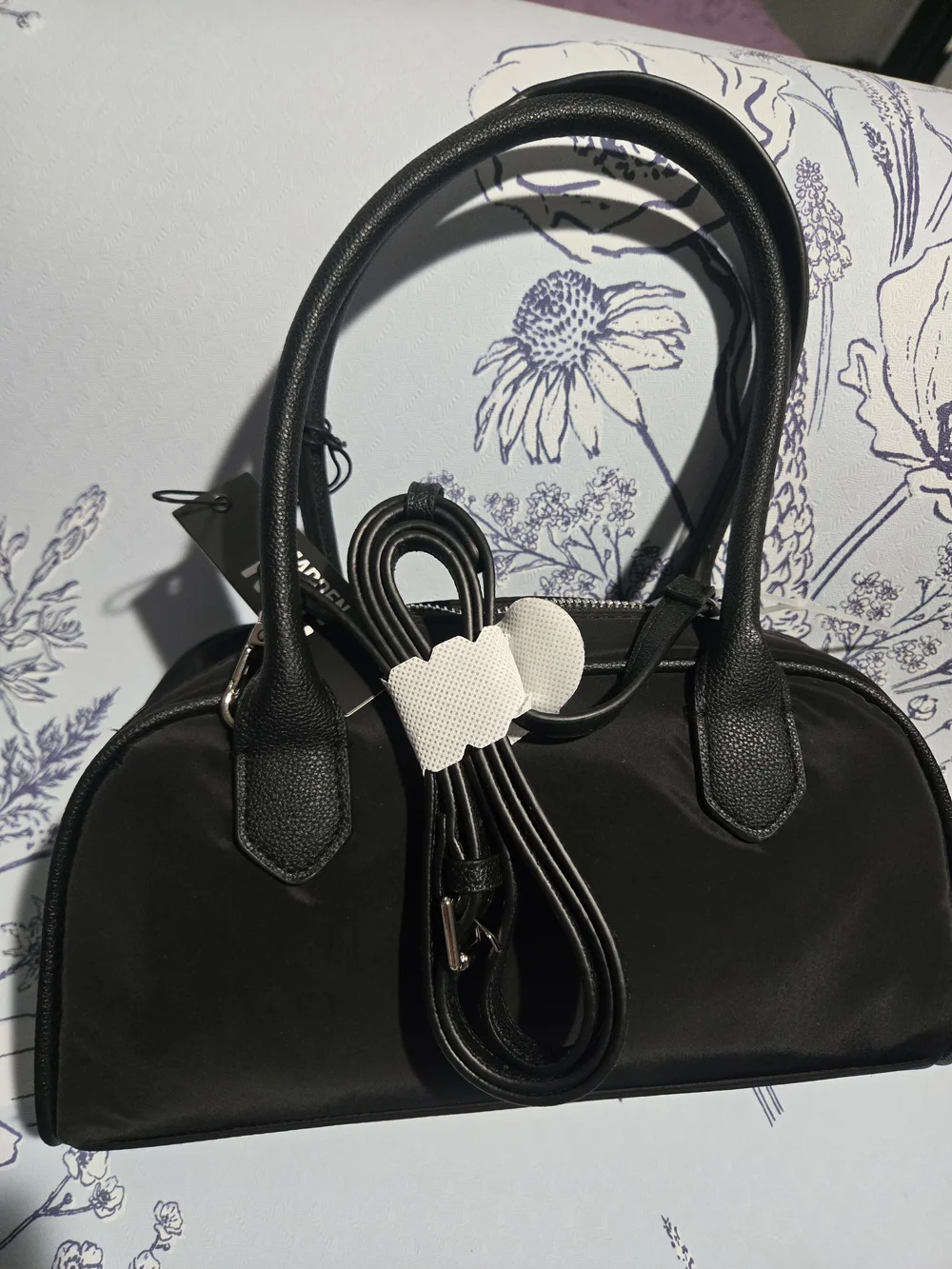Madden NYC Black Heart Charm Satchel with Chain Accent